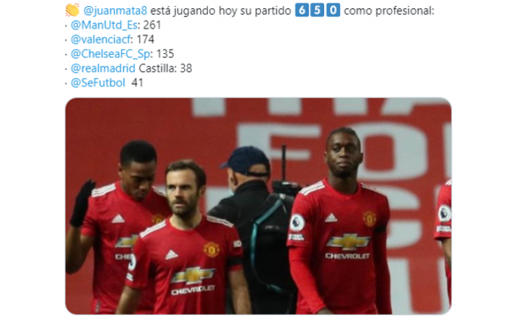 JUAN MATA CUMPLE 650 PARTIDOS COMO PROFESIONAL